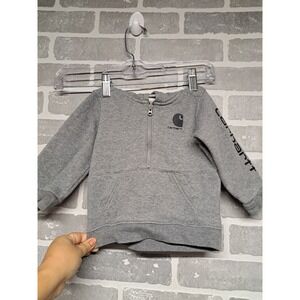 Carhartt Hoodie Toddler Gray Boys Spellout Pockets Logo 1/4 Zip Sweatshirt 12M